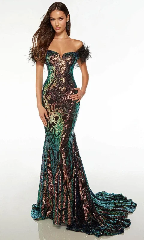 women's custom dressesAlyce Paris 61595 - Sequined Off Shoulder Evening Gown