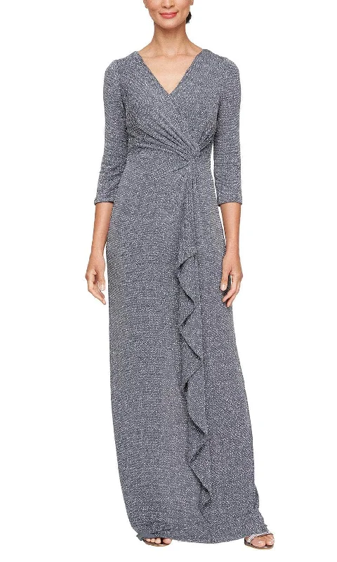 Spaghetti Strap DressAlex Evenings 8127849 - V-Neck Metallic Knit Formal Gown