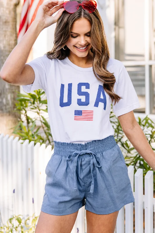 women's tops for minimalist aestheticsSimply Patriotic White Graphic Tee