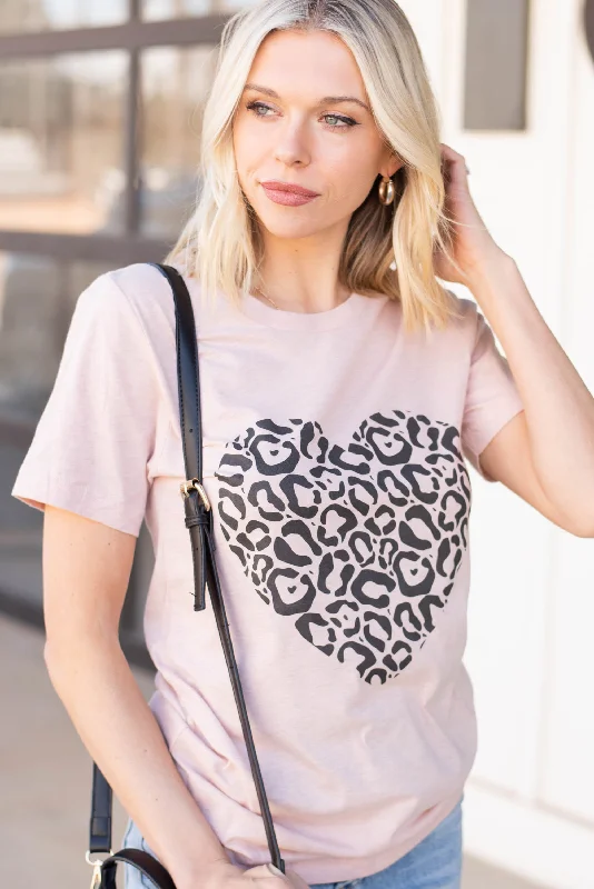 women's tops for those who prefer classic over trendy stylesLeopard Love Heather Peach Graphic Tee