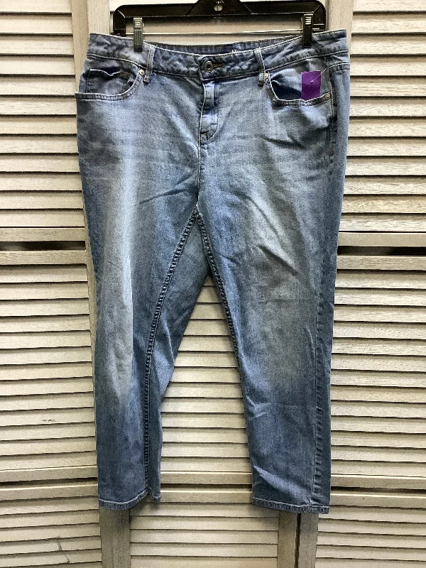 women's denim jeans with distressed hemsBlue Denim Jeans Straight Liz Claiborne, Size 14