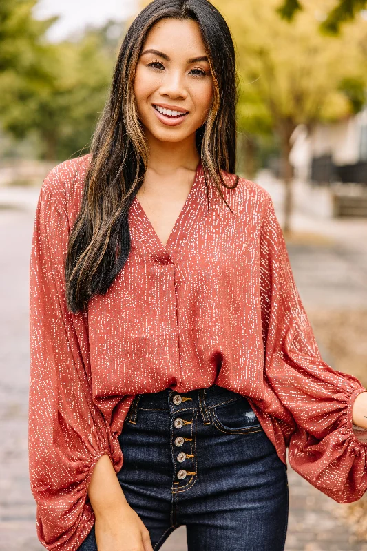 long-sleeved women's topsCan't Look Away Marsala Red Metallic Blouse