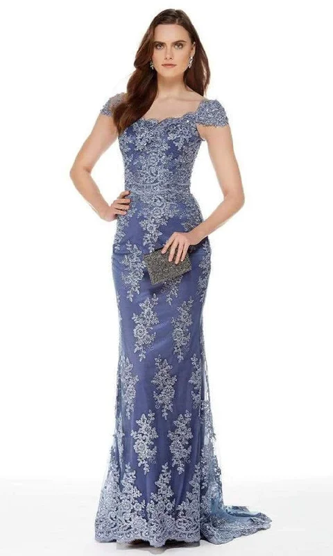 A-Line DressAlyce Paris - 27042 Scalloped Lace Cap Sleeves Evening Gown