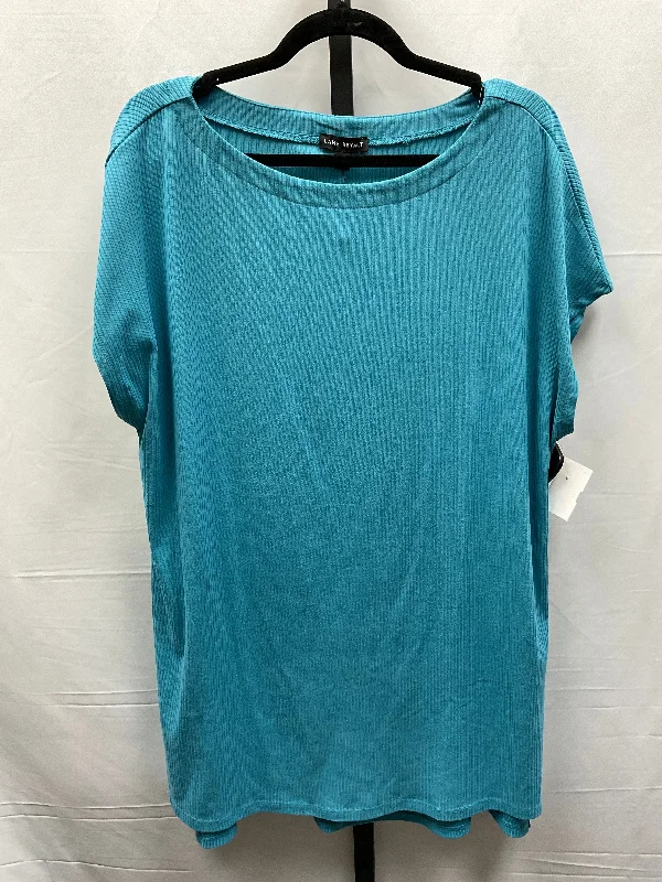 women's tops with sequin embellishmentsBlue Top Short Sleeve Basic Lane Bryant, Size 3x