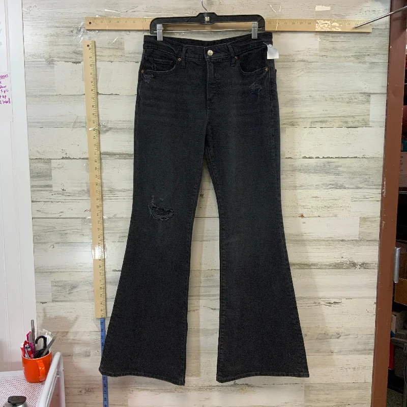 women's denim jeans with leather patchesBlack Denim Jeans Flared Express, Size 10