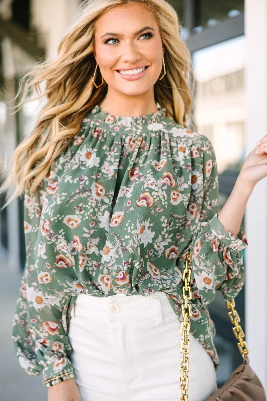 women's tops with bell sleevesDay By Day Sage Green Floral Blouse