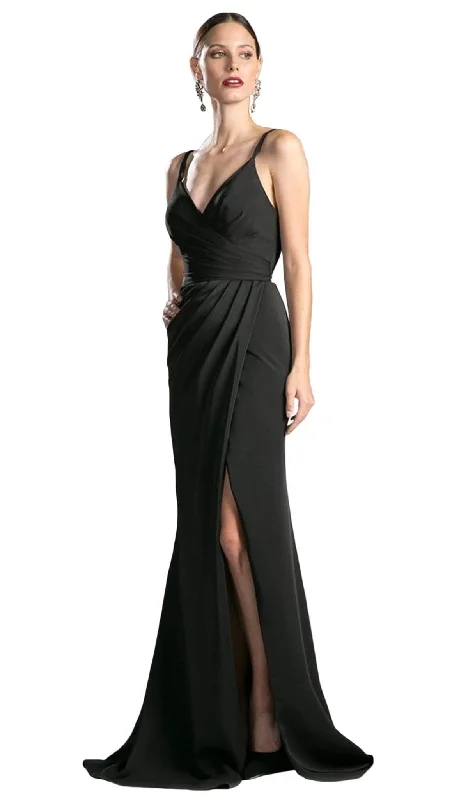 women's tall dressesCinerella Divine KC1850 - Drape-Detailed Sleeveless Wrap Bodice Evening Dress