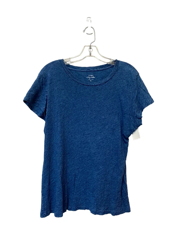 women's tops with ruffled hemsBlue Top Short Sleeve J. Crew, Size Xl