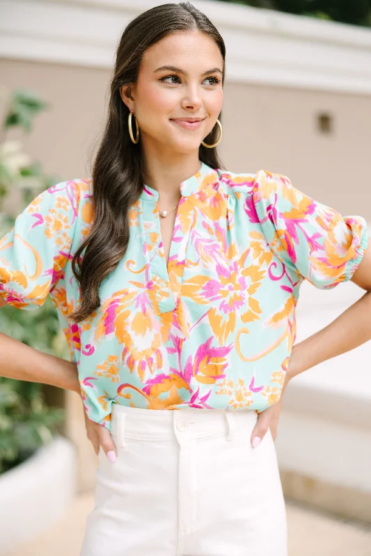 women's tops for those who want to wear versatile pieces that can be dressed up or downReach Out To You Mint Green Floral Blouse