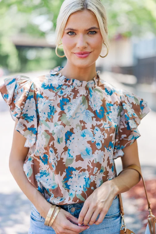 women's tops for bridal showers and baby showersAll Heart Brown Floral Blouse