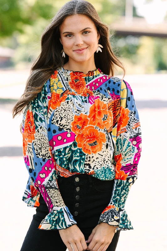 women's tops for casual FridaysTHML: Over And Over Black Mixed Print Blouse