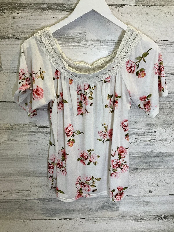 camisoles for womenPink & White Top Short Sleeve Clothes Mentor, Size M