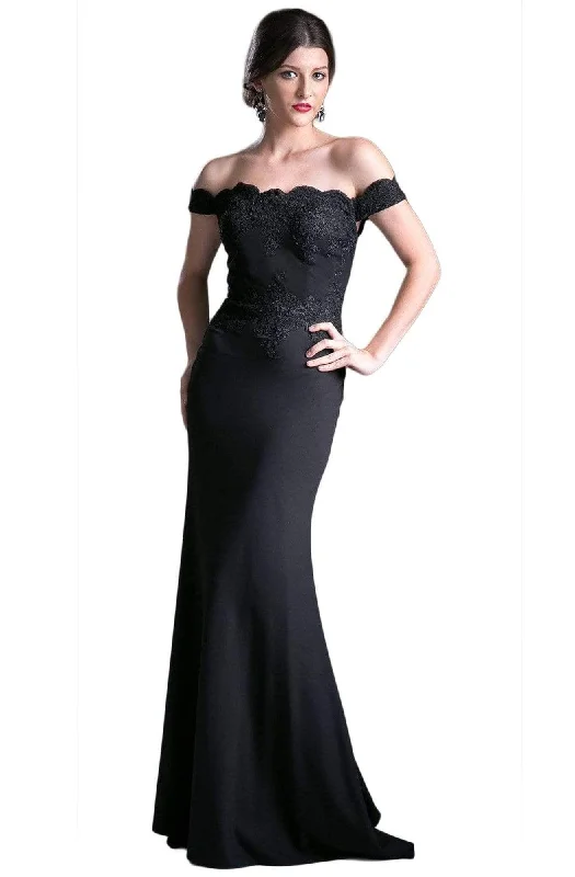 women's party dressesCinerella Divine CF158 - Satin Off Shoulder Stretch Crepe Evening Dress