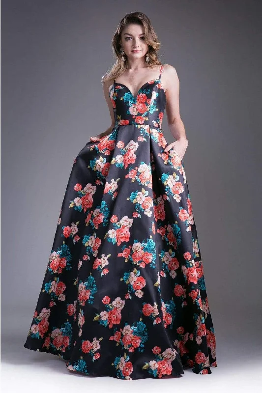 women's pear-shaped body dressesCinerella Divine 13103 - Sweetheart Floral Pleated Evening Dress