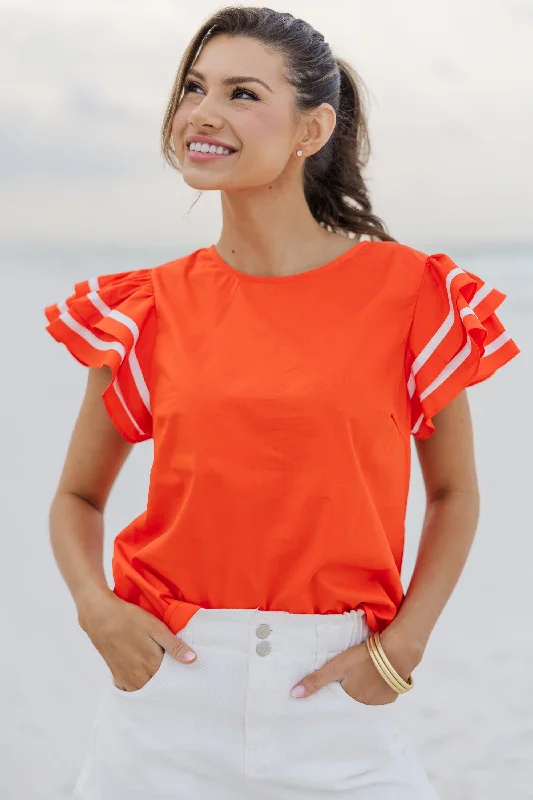 women's tops for black-tie affairsJust For You Orange Ruffled Blouse