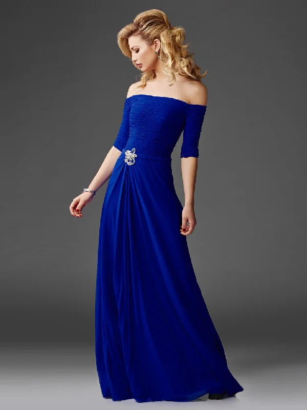 Zipper DressClarisse Fitted Off-Shoulder Ruched Evening Gown M6404