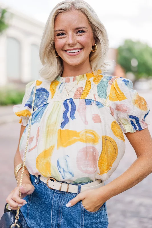 women's tops with sleeveless designsBe There For You Yellow Abstract Blouse