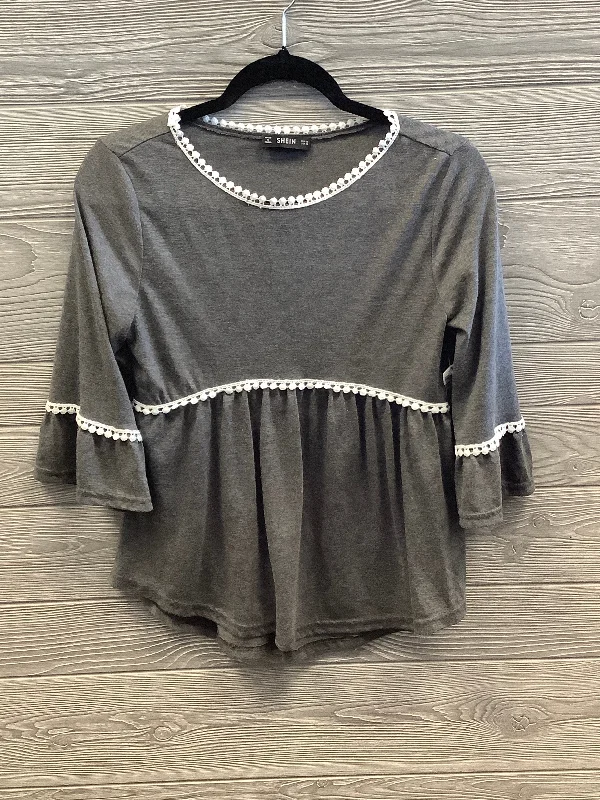 women's tops made from cottonTop Long Sleeve By Shein In Grey, Size: M