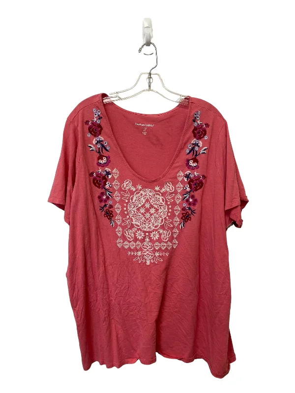 women's tops with beading accentsPink Top Short Sleeve Woman Within, Size 3x