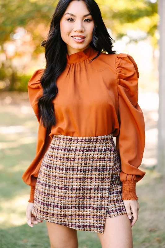 women's tops with bell sleevesBe A Stand Out Rust Orange Puff Sleeve Blouse