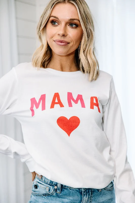 luxury women's topsMama Love White Graphic L/S Tee