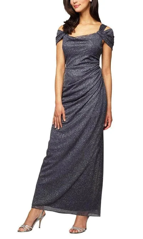 Plunging Neckline DressAlex Evenings - Glitter Cold Shoulder Evening Dress 233026