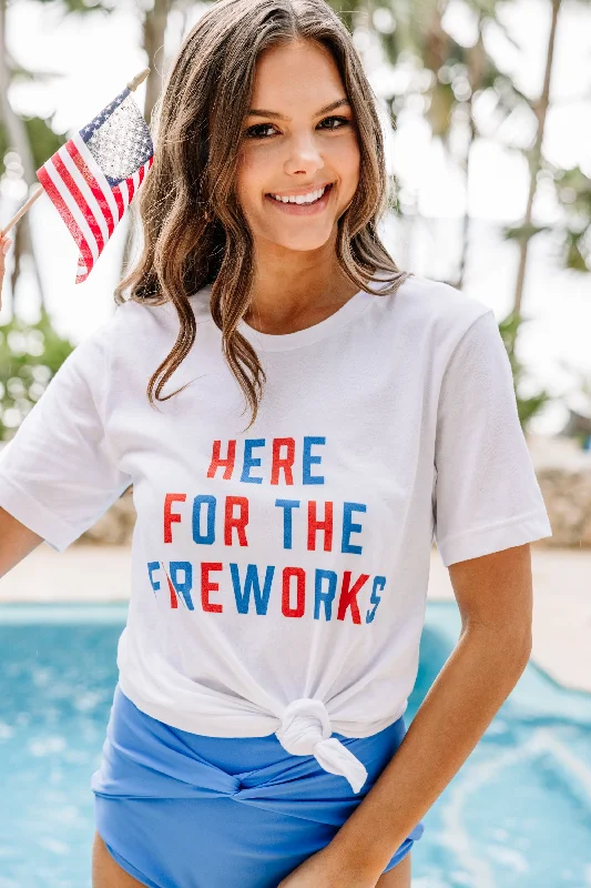 women's tops for those who want to add a pop of color to their outfitsHere For The Fireworks White Graphic Tee