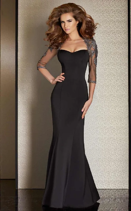 Silk DressClarisse Embroidered Fitted Quarter Sleeved Evening Gown M6204 - 1 Pc Black in Size 18 Available