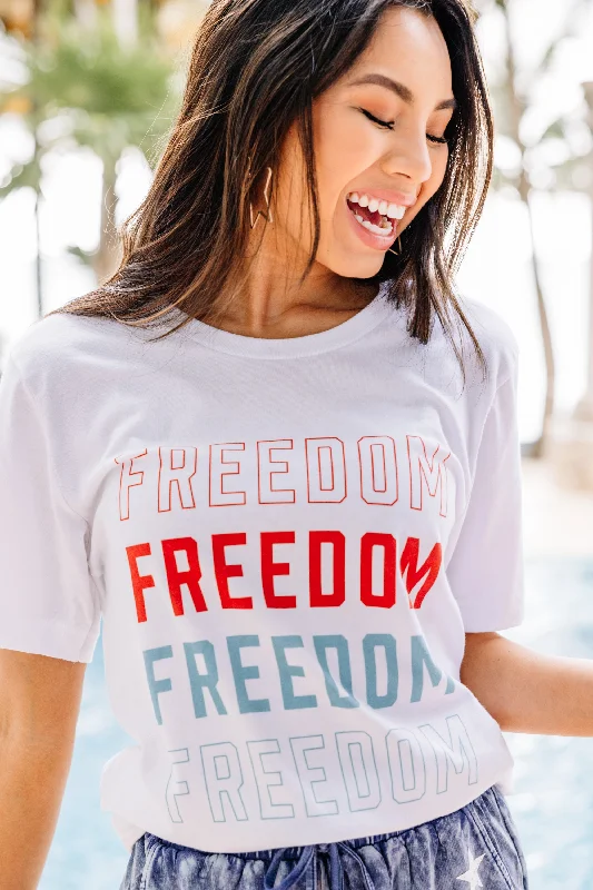 women's tops for business casual attireFreedom White Graphic Tee