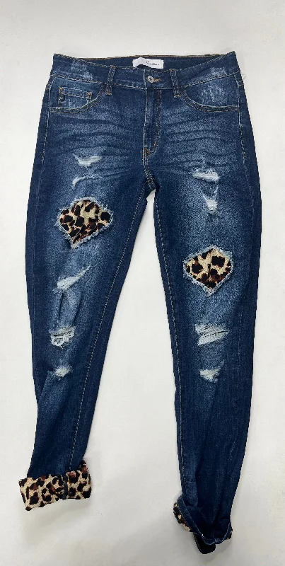 women's denim jeans with distressed thighsAnimal Print Jeans Straight Kancan, Size 11