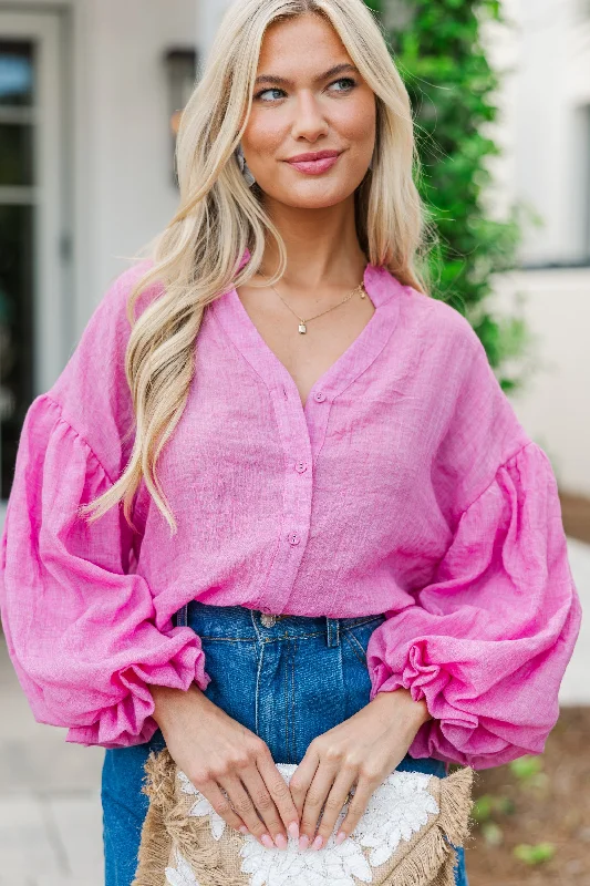 women's tops for those who want to elevate their everyday wear with chic and elegant piecesNow You Know Pink Bubble Sleeve Blouse