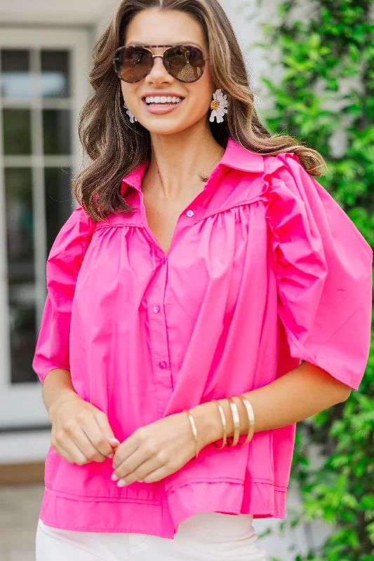 women's tops for those who want to create stylish and put-together outfits without spending a fortuneKnow You Better Fuchsia Pink Puff Sleeve Blouse