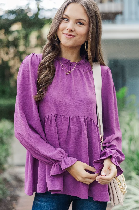 women's tops for those who want to add a bit of flair and personality to their looksMaking Moves Plum Purple Ruffled Blouse