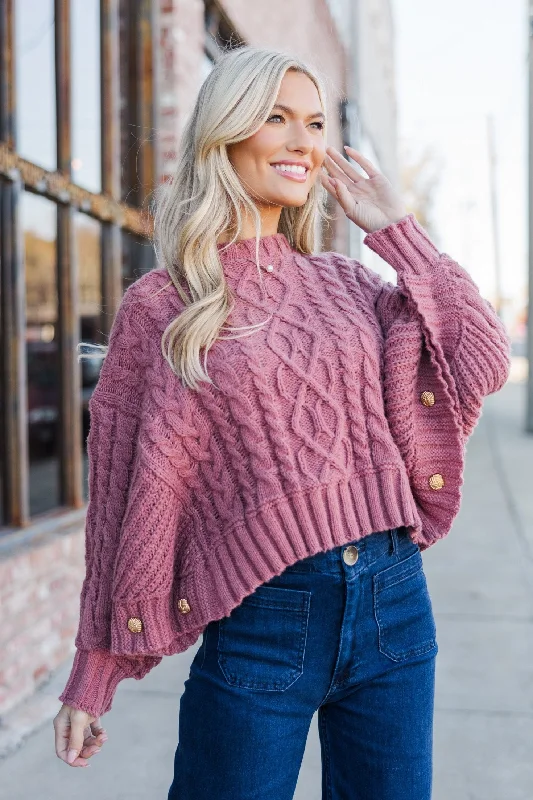 women's tops with asymmetrical designsFell In Love Mauve Pink Poncho Sweater