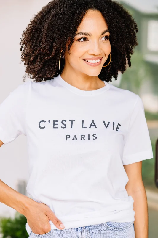 spaghetti strap women's topsC'est La Vie White Graphic Tee