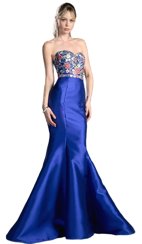 women's long-sleeved dressesLadivine HW06 - Strapless Floral Embellishments Evening Dress