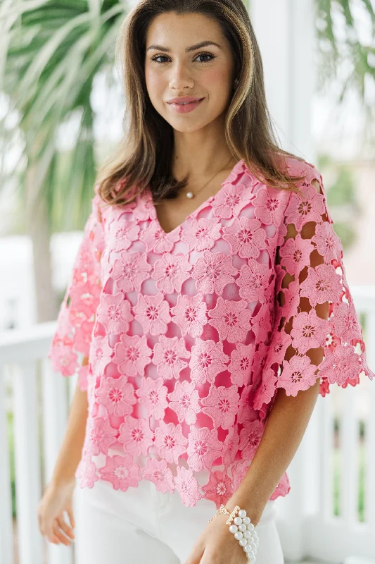 women's tops for those who want to stay warm and stylish during colder weatherDaily Reminder Pink Crochet Blouse