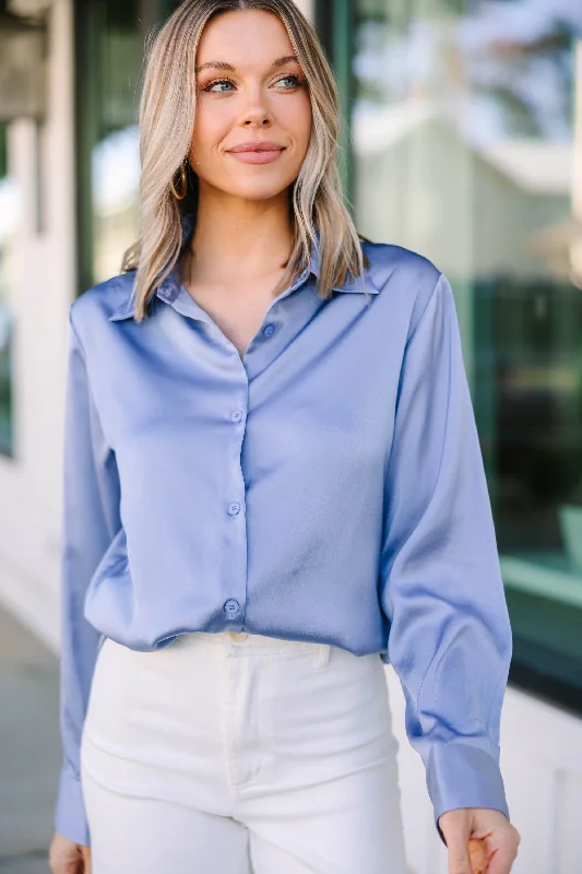 women's tops for mixing and matching with different bottomsDream On Sky Blue Satin Blouse