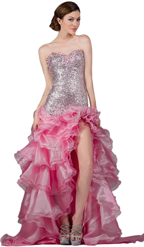 women's stretch dressesCinderella Divine - Strapless Sequined Ruffled Evening Gown