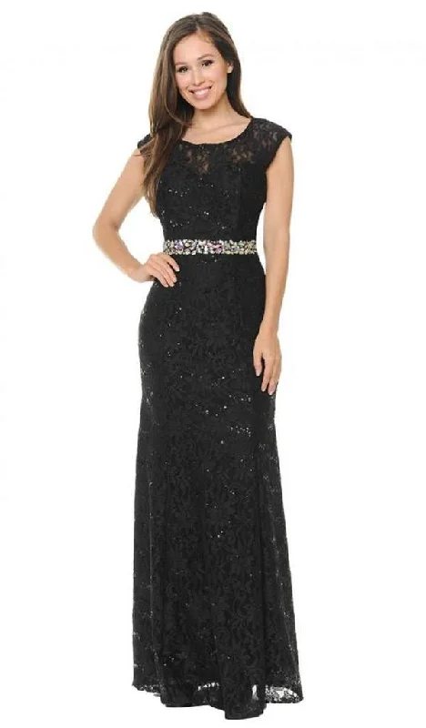 Prom DressLenovia - Floral Lace Scoop Evening Gown 5131