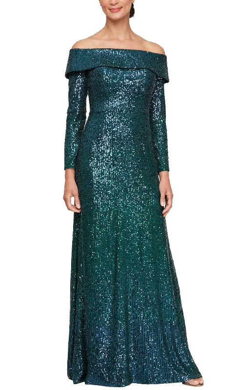 women's high-low dressesAlex Evenings 8196947 - Sequin Off-Shoulder Evening Gown