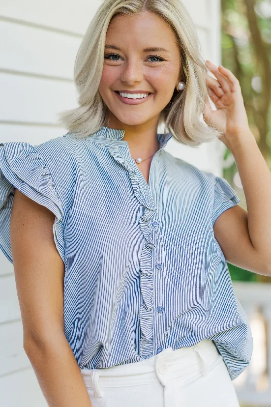 women's tops that offer a perfect blend of style, comfort, and affordabilitySweet Southern Nights Navy Blue Pin Striped Blouse