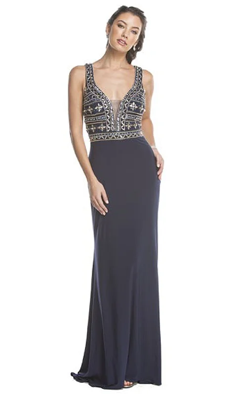 women's versatile dressesAspeed Design - Plunging Embellished Evening Gown