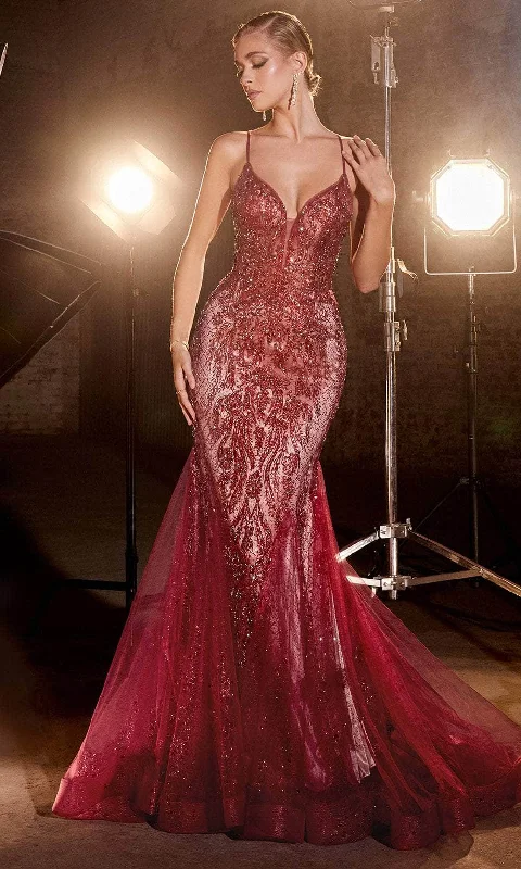 Satin DressCinderella Divine CC2253 - Evening Dress Featuring Godets and a Plunging Mermaid Silhouette