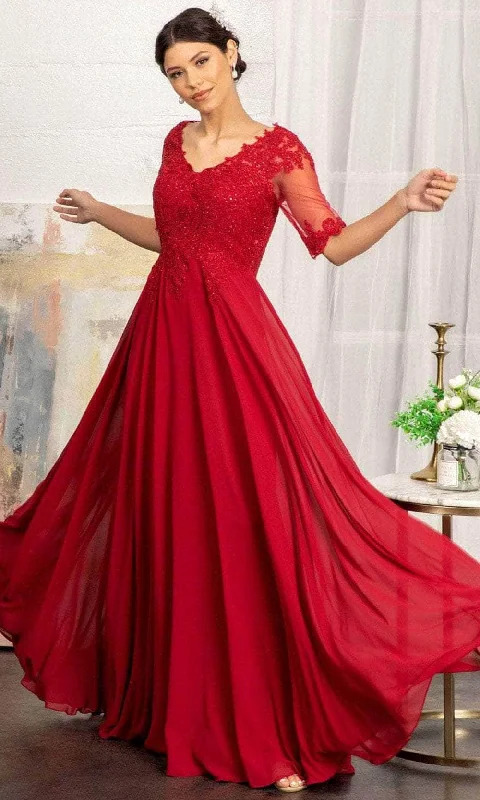 women's apple-shaped body dressesElizabeth K GL1982 - Quarter Sleeve A-Line Evening Dress