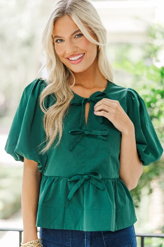 chic women's tops for everyday wearStay In Your Sights Hunter Green Babydoll Blouse