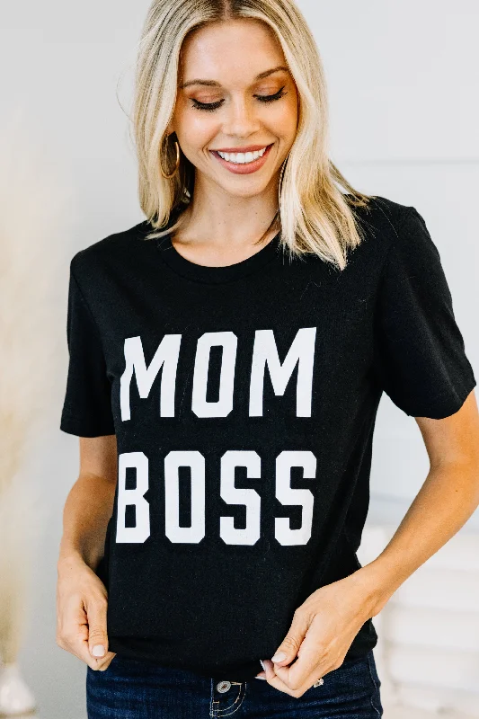 affordable women's topsMom Boss Black Graphic Tee