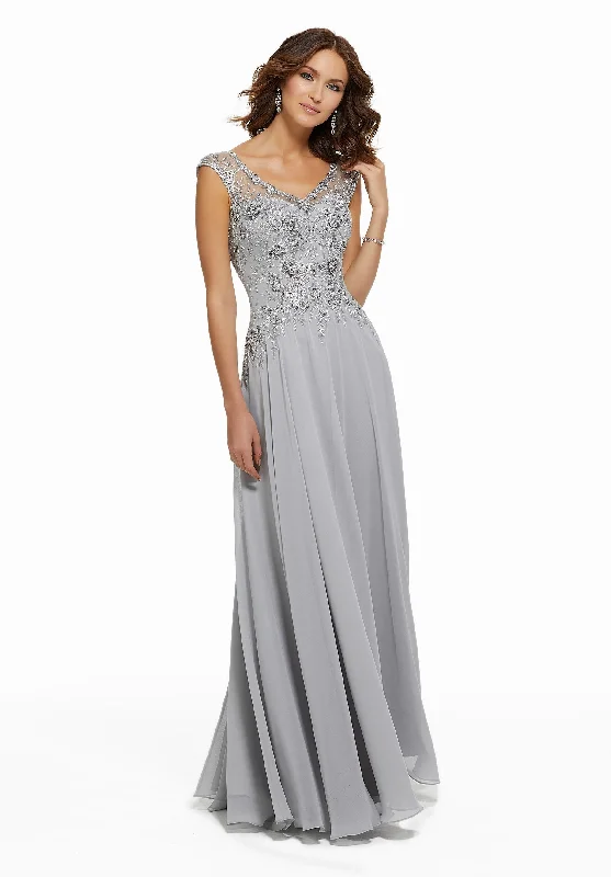 Wedding DressMGNY By Mori Lee - 72021SC Beaded Lace V-neck Chiffon Evening Dress