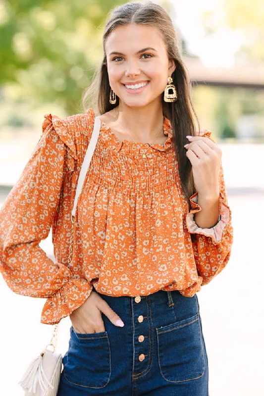 women's tops for mixing and matching with different bottomsAll About You Rust Orange Floral Blouse