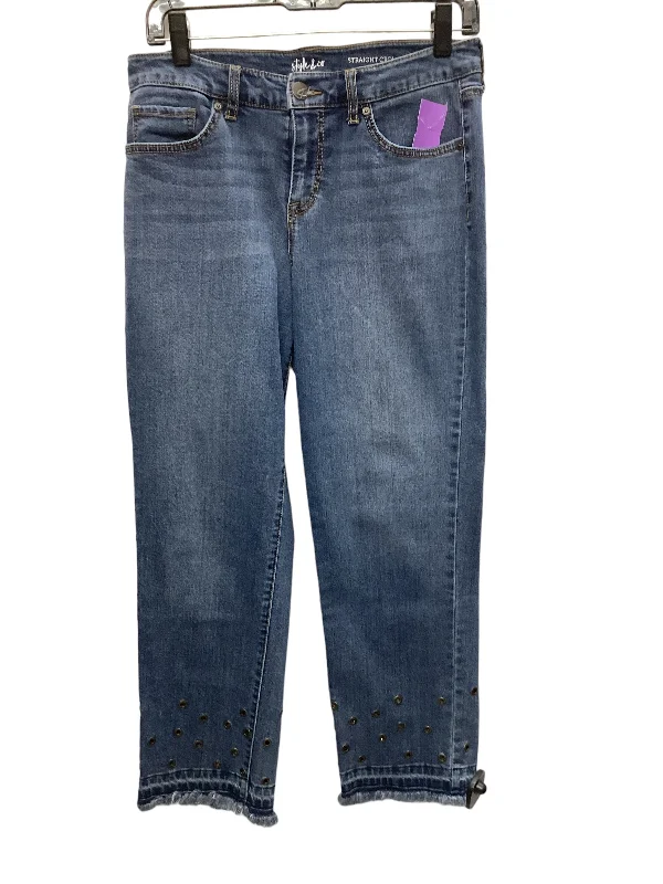 women's denim jeans with distressed hemsBlue Denim Jeans Straight Style And Company, Size 6